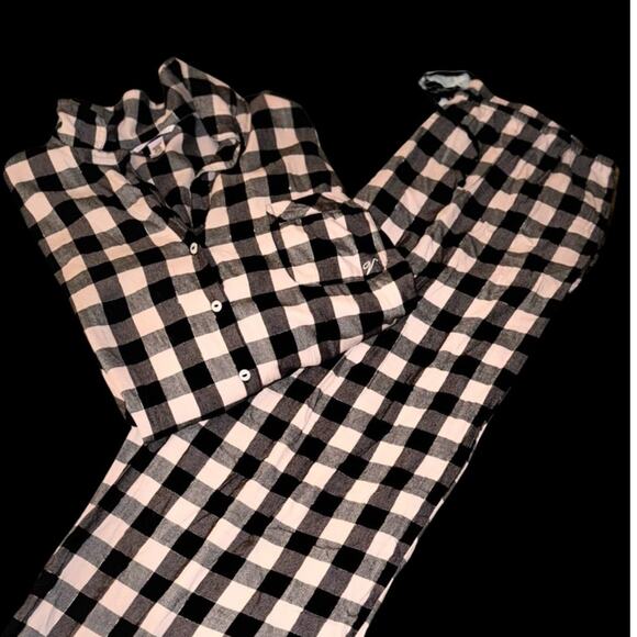 NWOT Victoria’s Secret Peach Black Buffalo Check Flannel Pajama Set W/ Pockets M - Picture 3 of 7